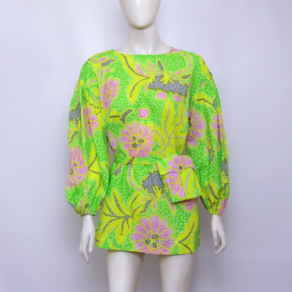 RHODE Green Botanical Short Dress With Pouch